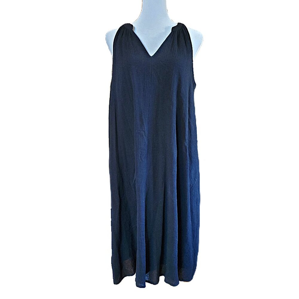 Garnet Hill Black Cotton Gauze Dress Women's Size S Knee Length A-Line Shift